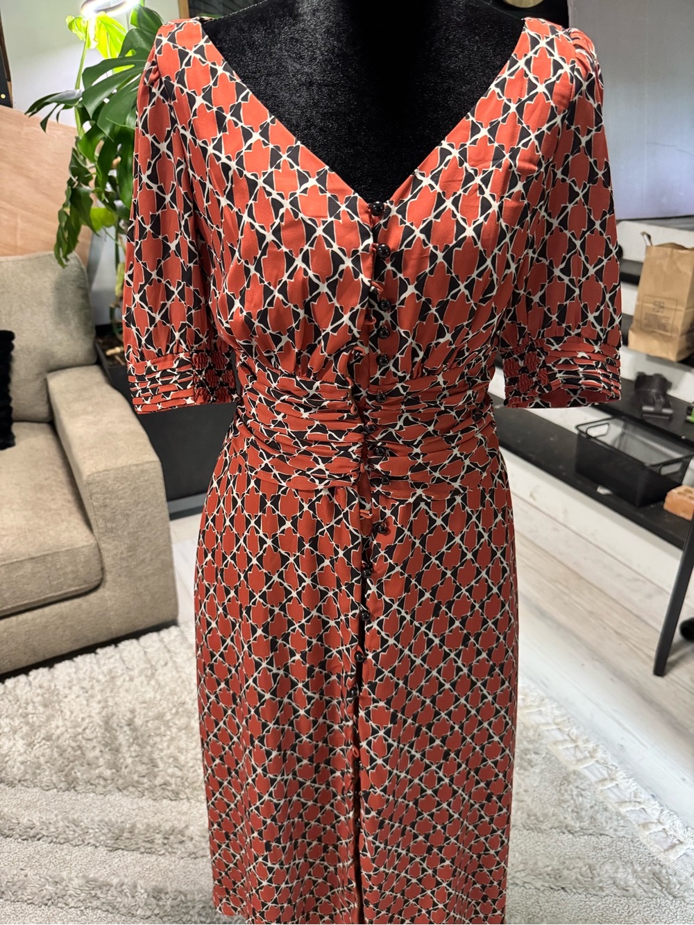 Eshakti Rust Geometric Maxi Dress with Button-Front NWOT